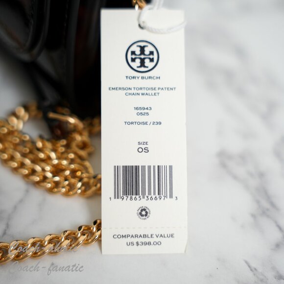 NWT Tory Burch Emerson Tortoise Patent Leather Chain Wallet 165943 - Picture 4 of 8